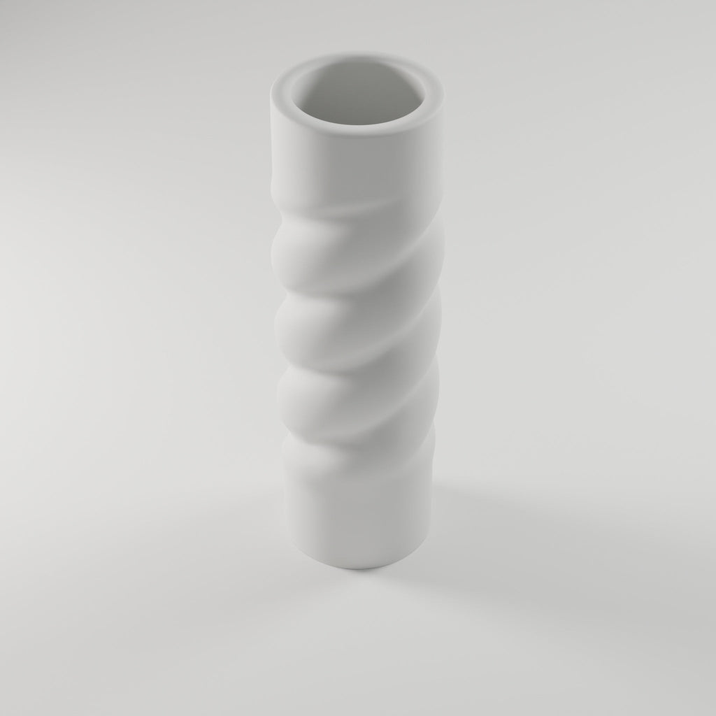 Twisted Spiral Bud Vase — 3D Printed, Matte White
