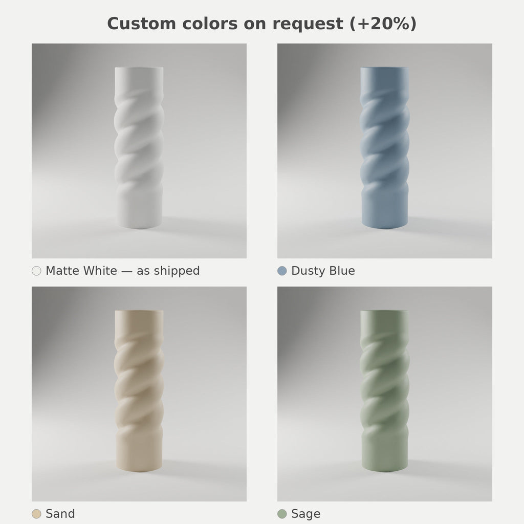 Twisted Spiral Bud Vase — 3D Printed, Matte White