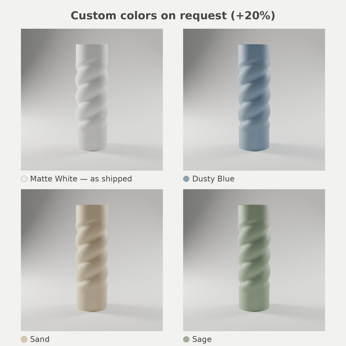 Twisted Spiral Bud Vase — 3D Printed, Matte White