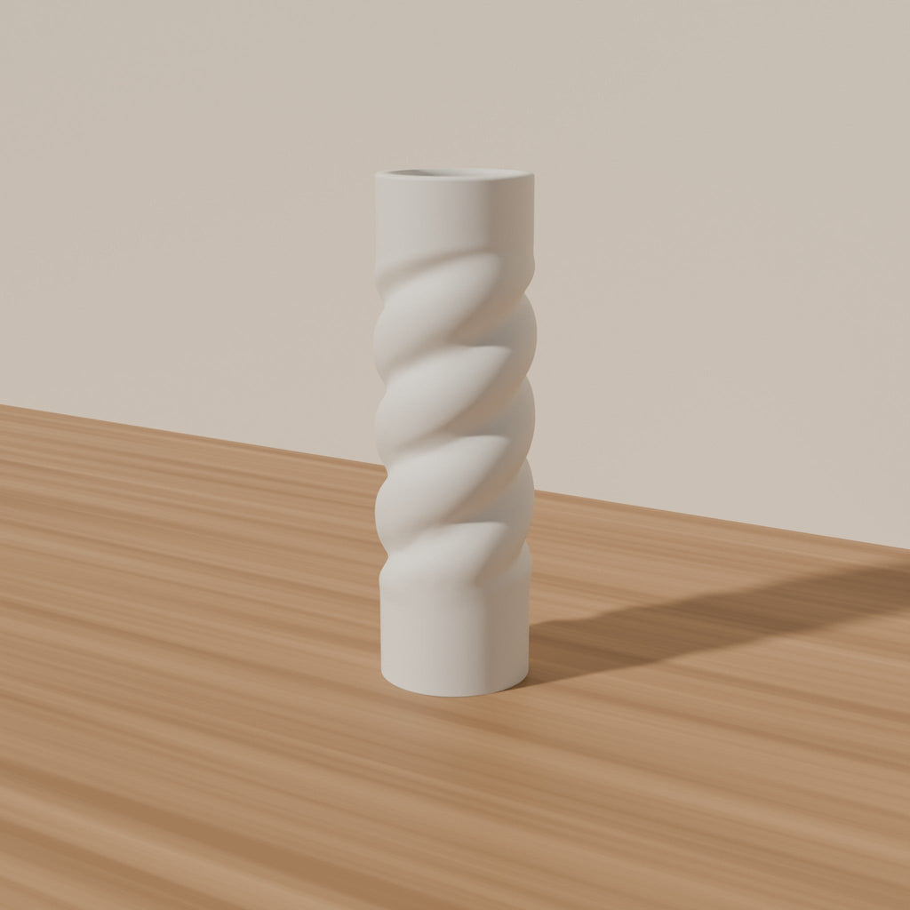 Twisted Spiral Bud Vase — 3D Printed, Matte White