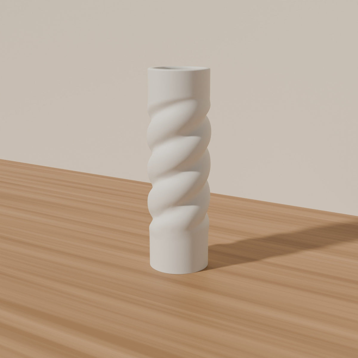 Twisted Spiral Bud Vase — 3D Printed, Matte White