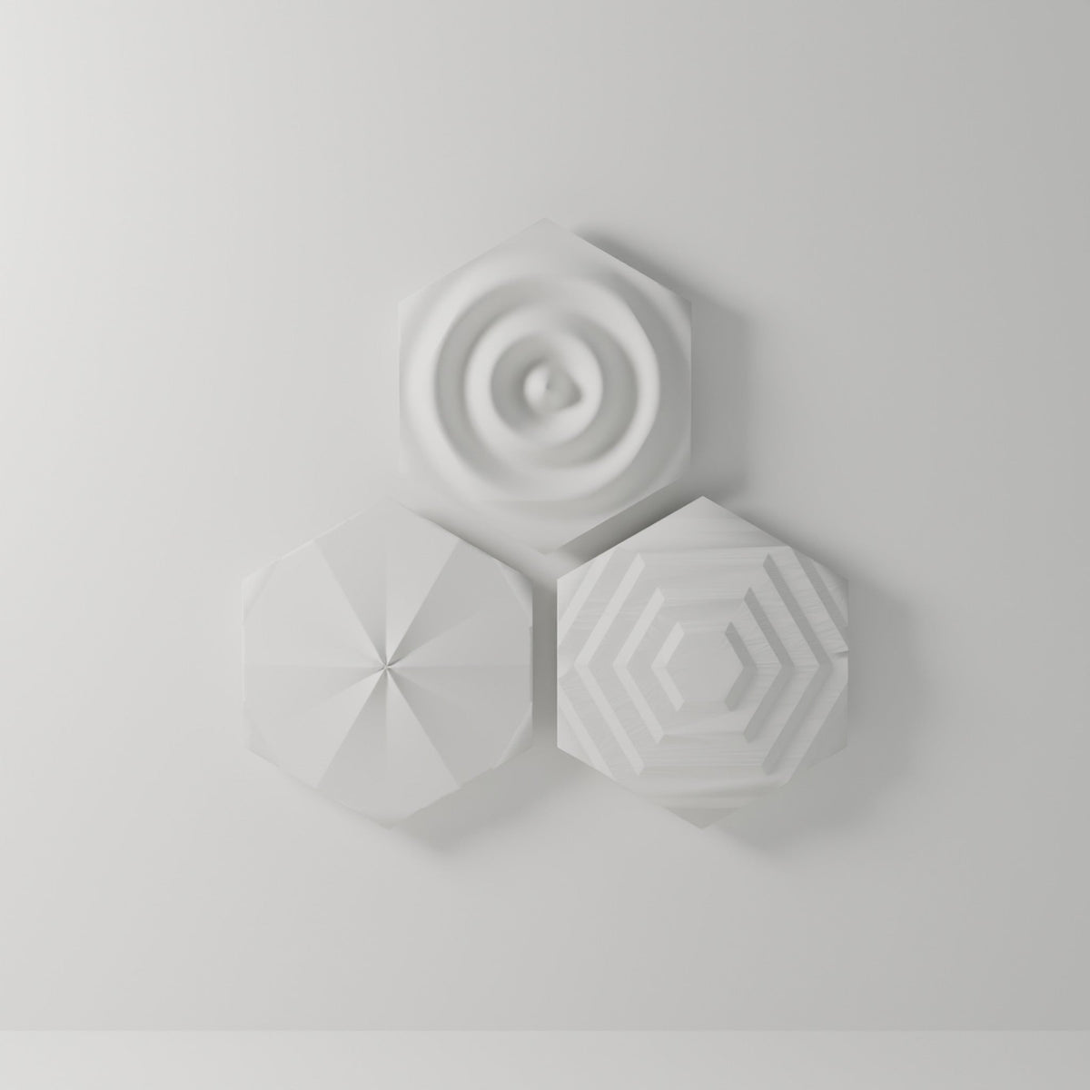 Hex Relief Wall Art, Set of 3 — 3D Printed, Matte White