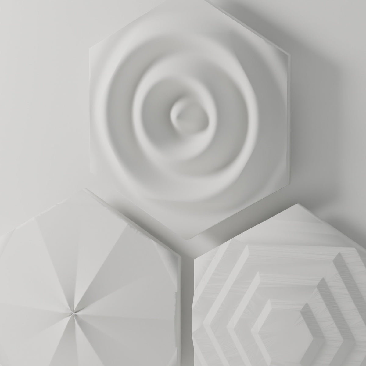 Hex Relief Wall Art, Set of 3 — 3D Printed, Matte White