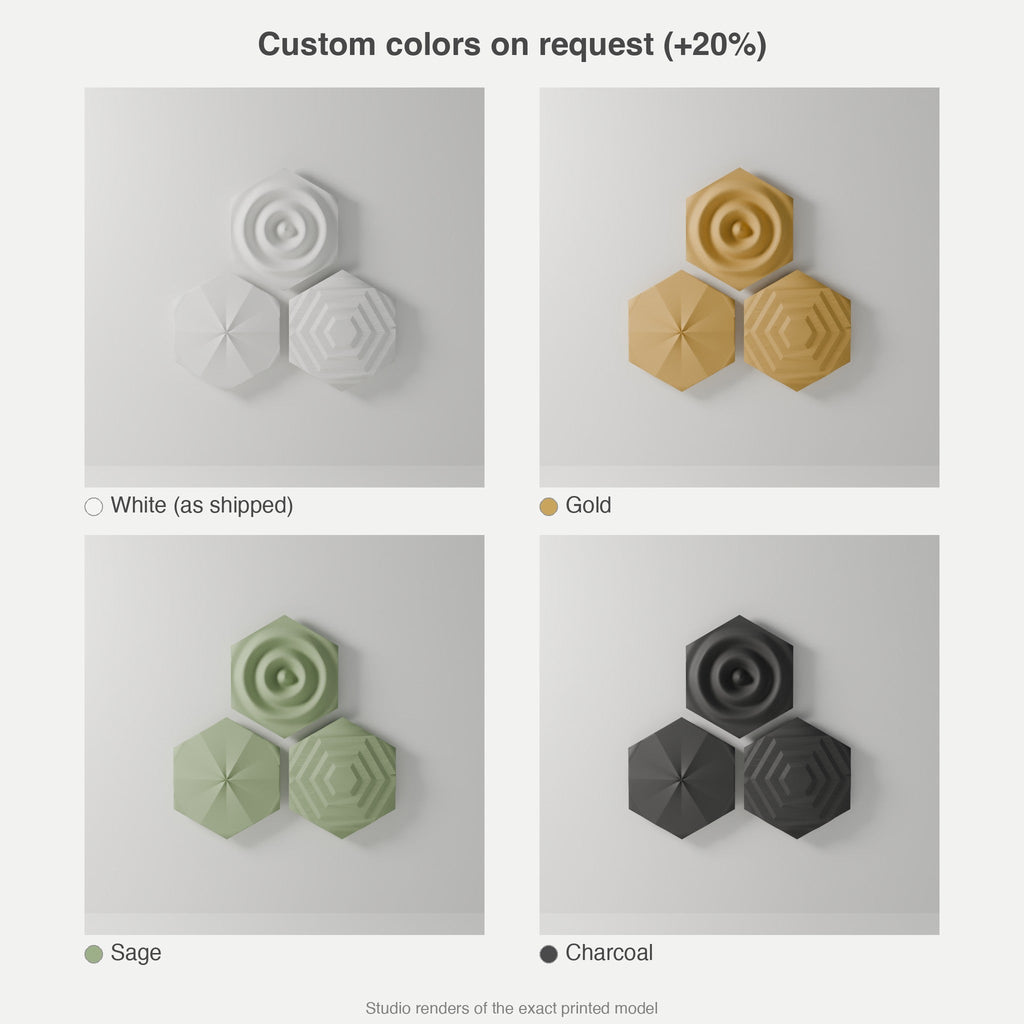 Hex Relief Wall Art, Set of 3 — 3D Printed, Matte White