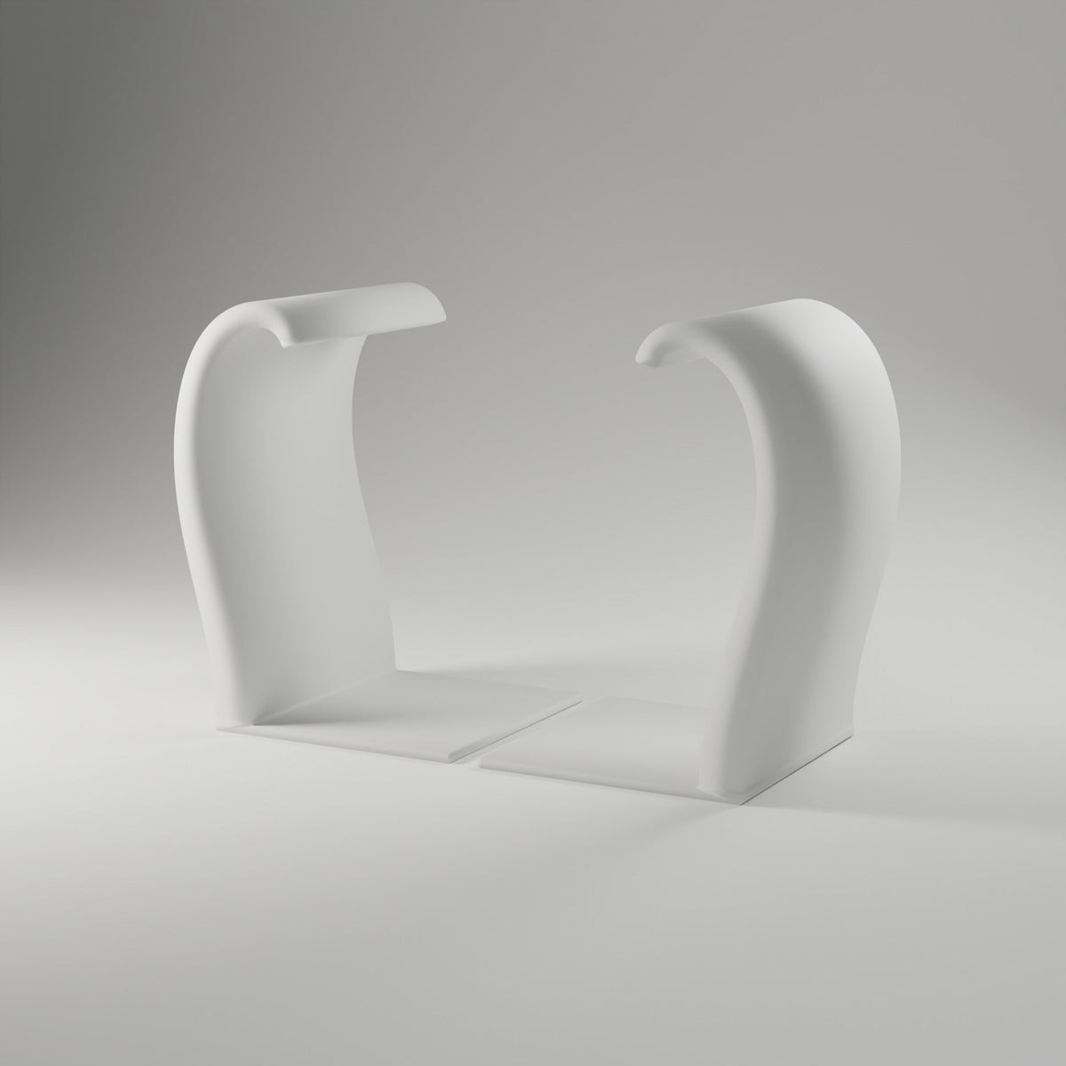 Ribbon Wave Bookends, Pair — 3D Printed, Matte White