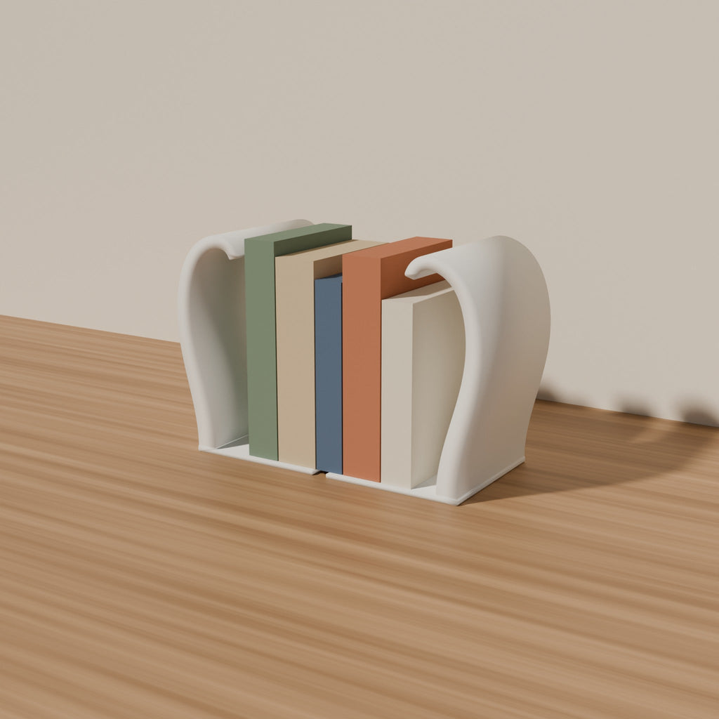 Ribbon Wave Bookends, Pair — 3D Printed, Matte White