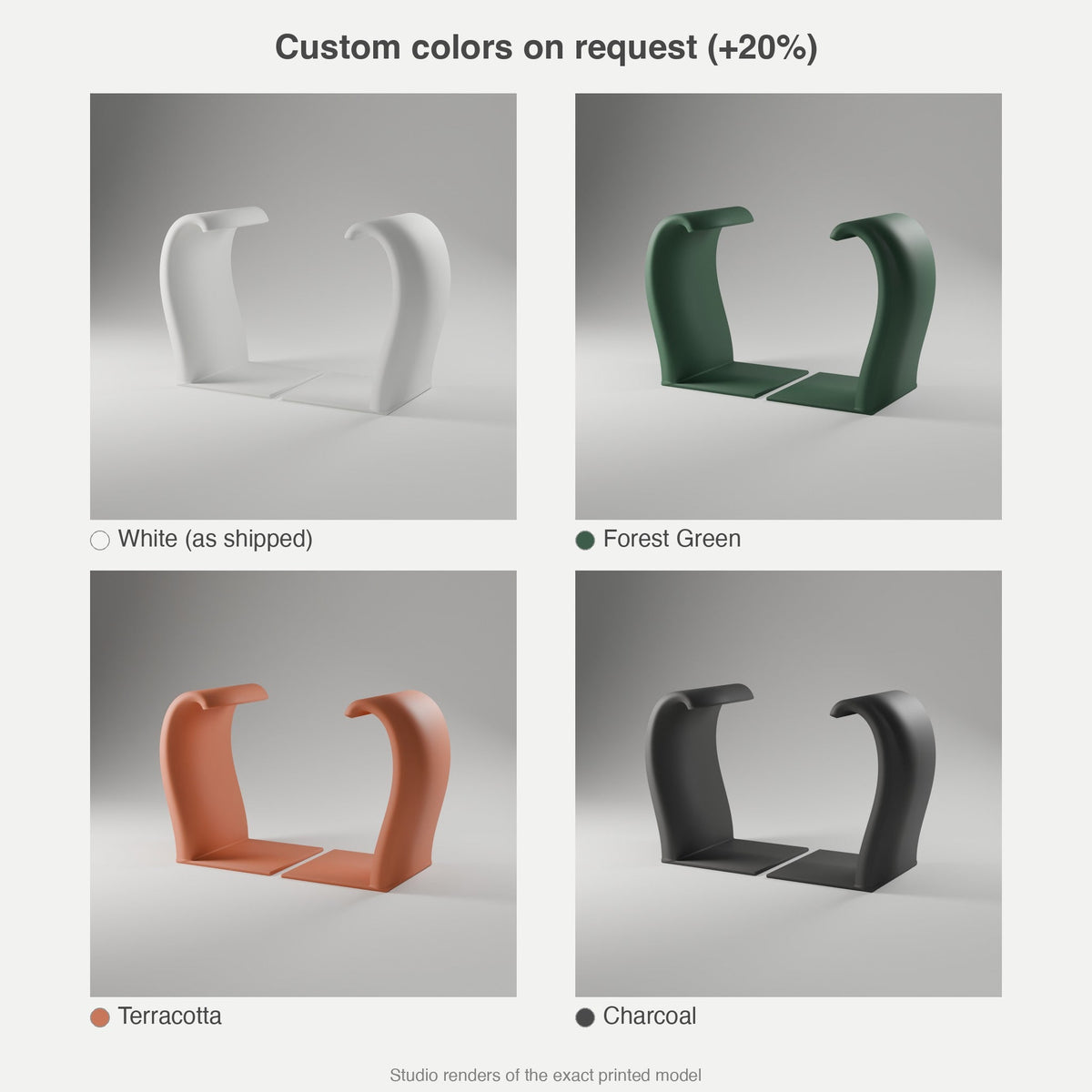 Ribbon Wave Bookends, Pair — 3D Printed, Matte White