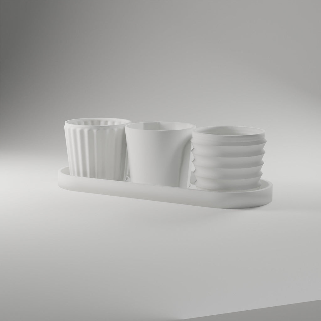 Mini Planter Trio + Drip Tray — 3D Printed Planter Set