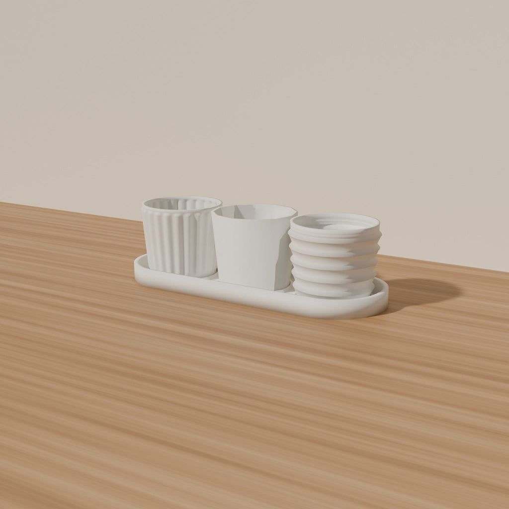 Mini Planter Trio + Drip Tray — 3D Printed Planter Set