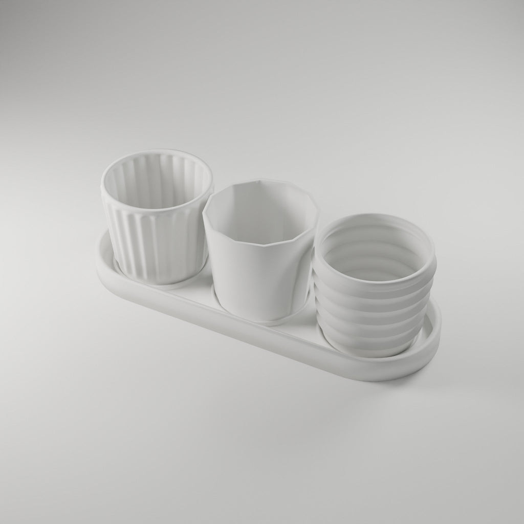 Mini Planter Trio + Drip Tray — 3D Printed Planter Set