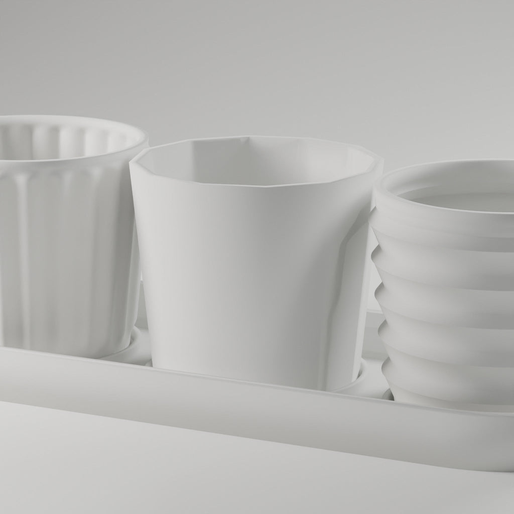 Mini Planter Trio + Drip Tray — 3D Printed Planter Set