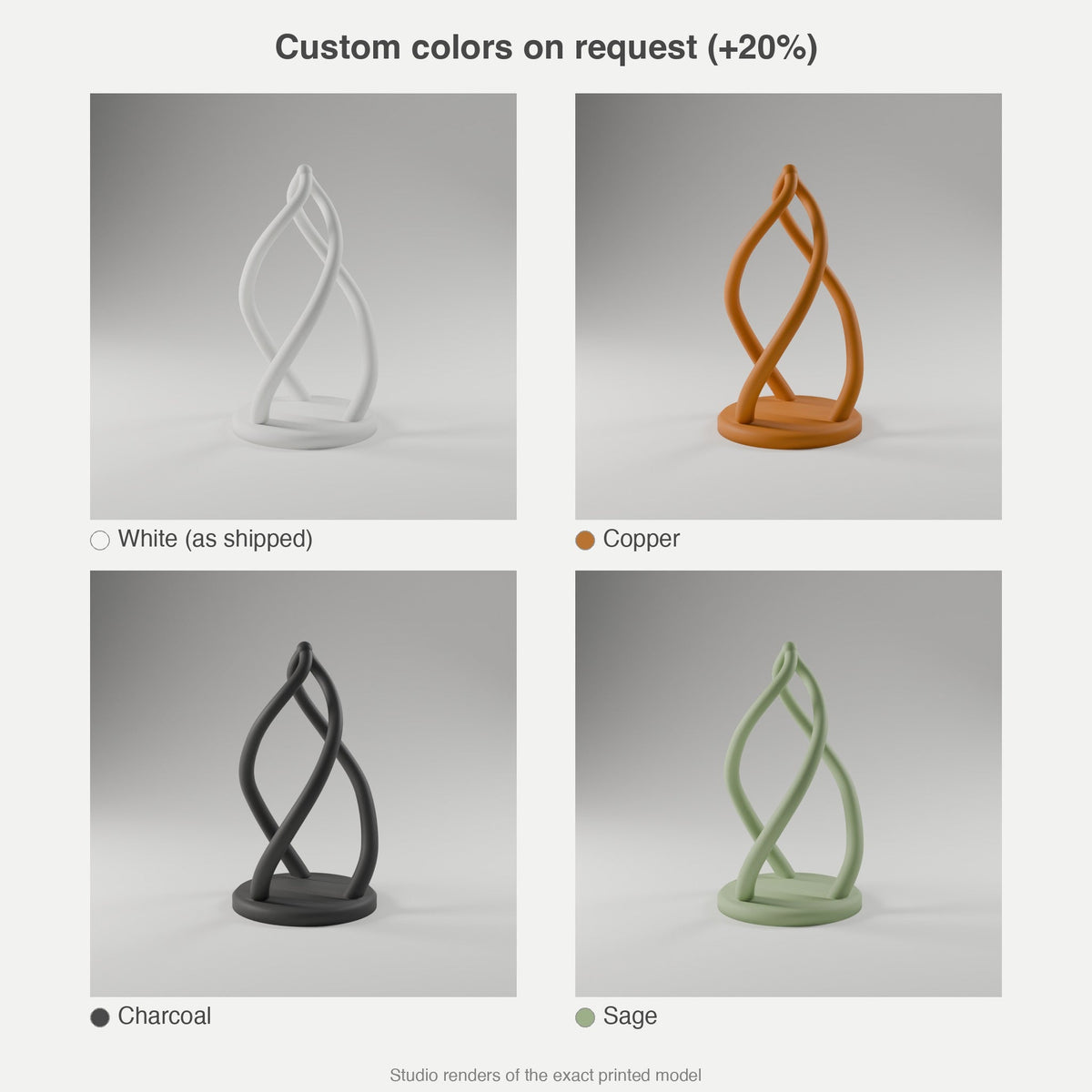 Helix Flame Sculpture — 3D Printed, Matte White
