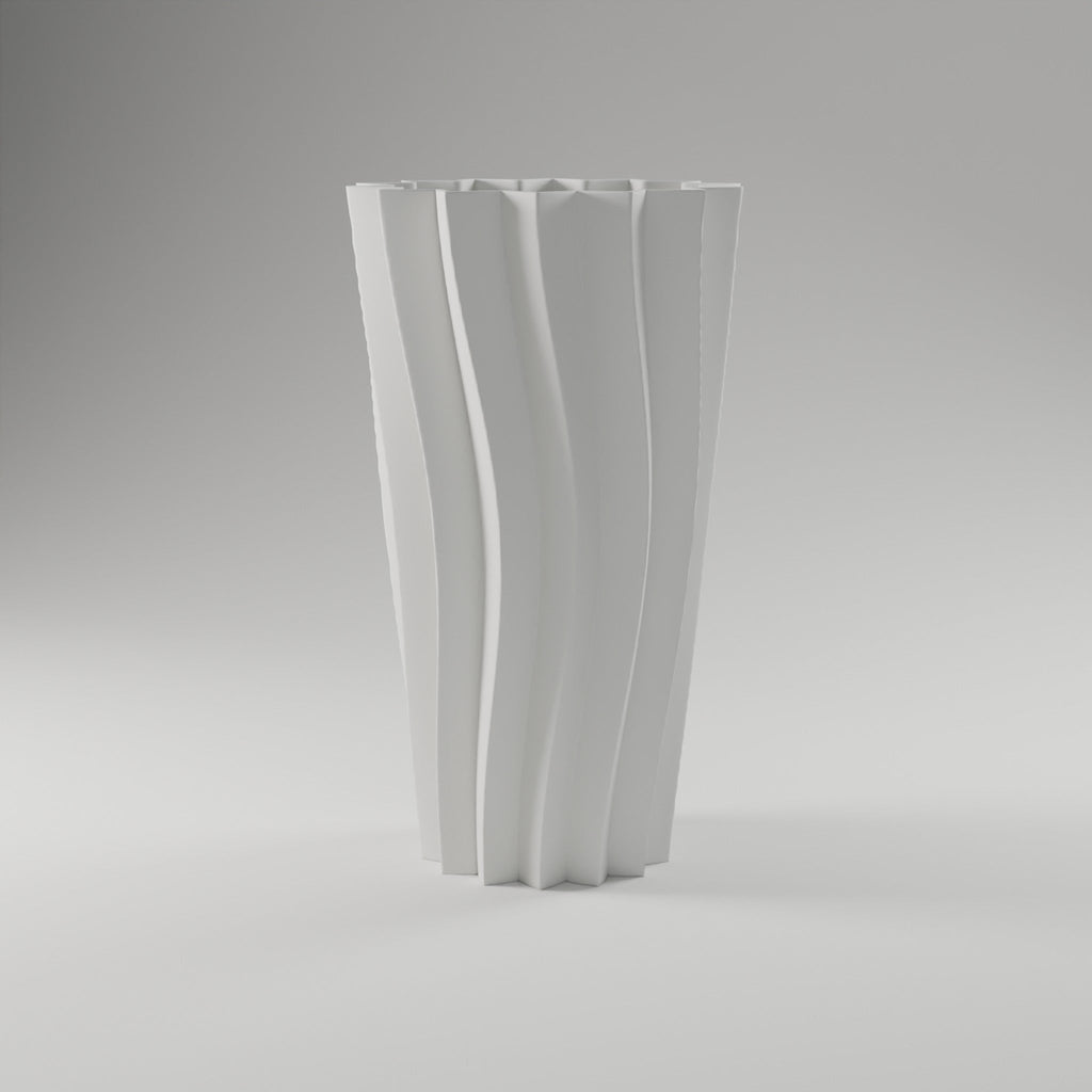 Origami Pleat Vase — 3D Printed, Matte White