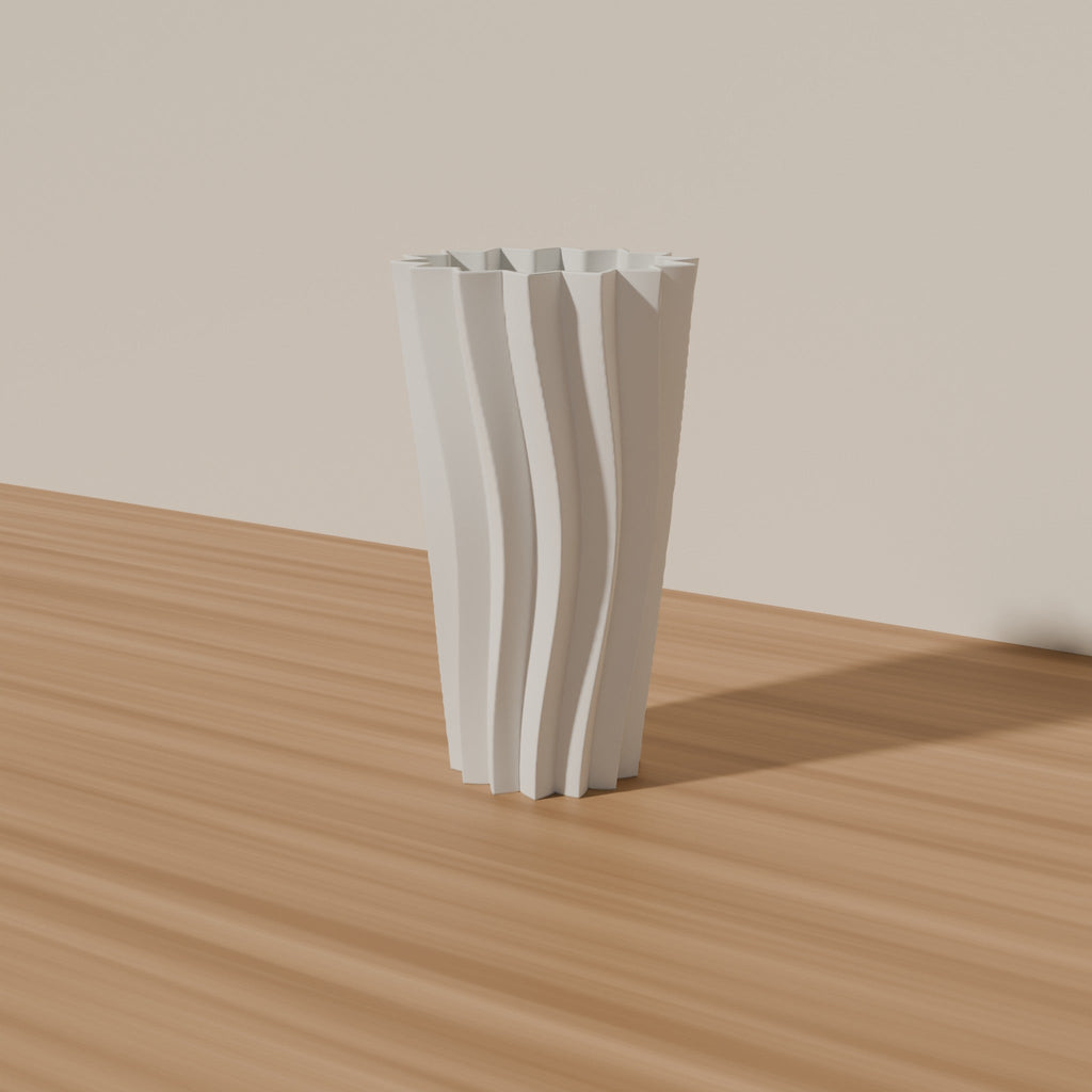 Origami Pleat Vase — 3D Printed, Matte White