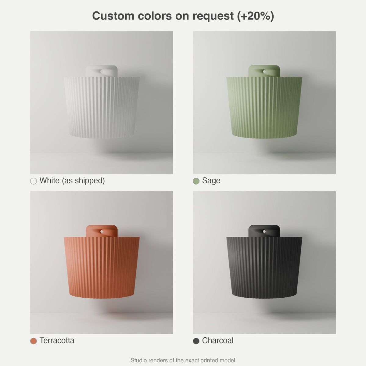 Ribbed Wall Planter — 3D Printed, White