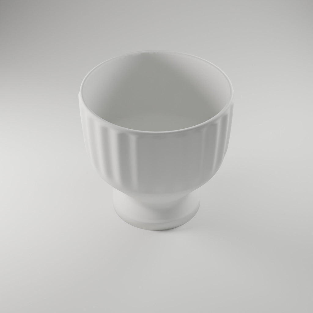 Fluted Pedestal Cachepot — 3D Printed Planter, White