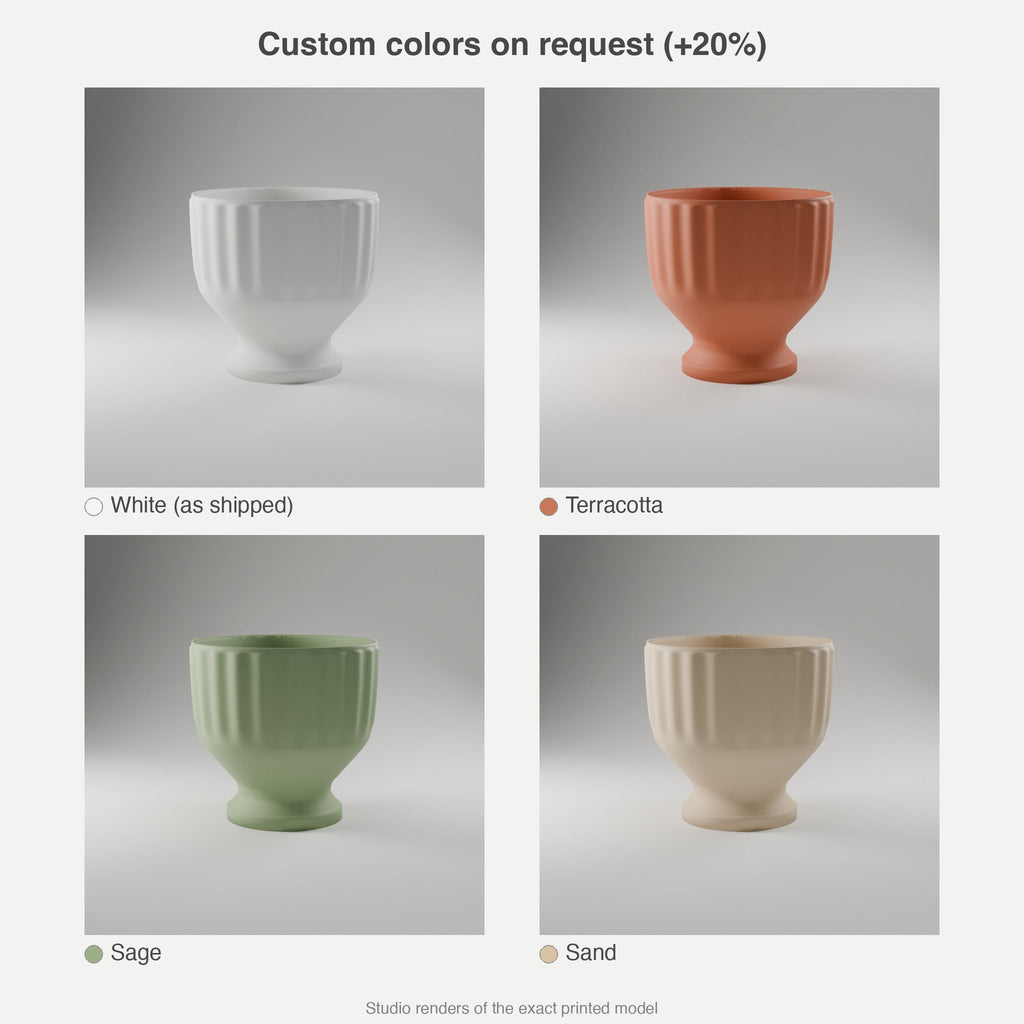 Fluted Pedestal Cachepot — 3D Printed Planter, White