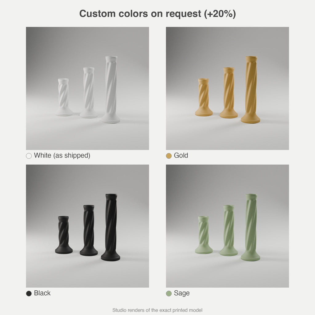 Twisted LED Candlestick Trio — 3D Printed Candle Holders