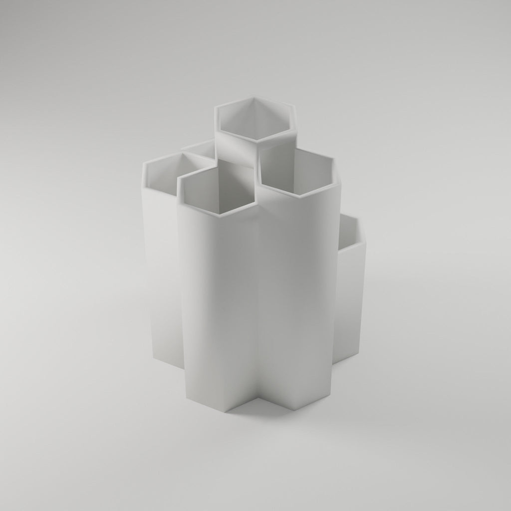 Honeycomb Pen Holder — 3D Printed, White