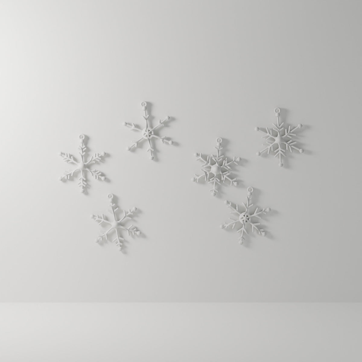 Snowflake Ornament Set of 6 — 3D Printed, Matte White