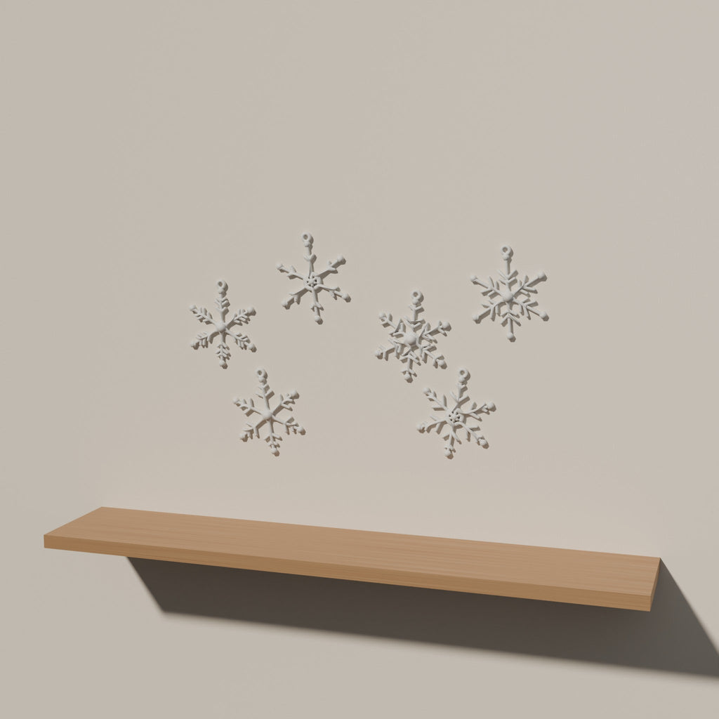 Snowflake Ornament Set of 6 — 3D Printed, Matte White