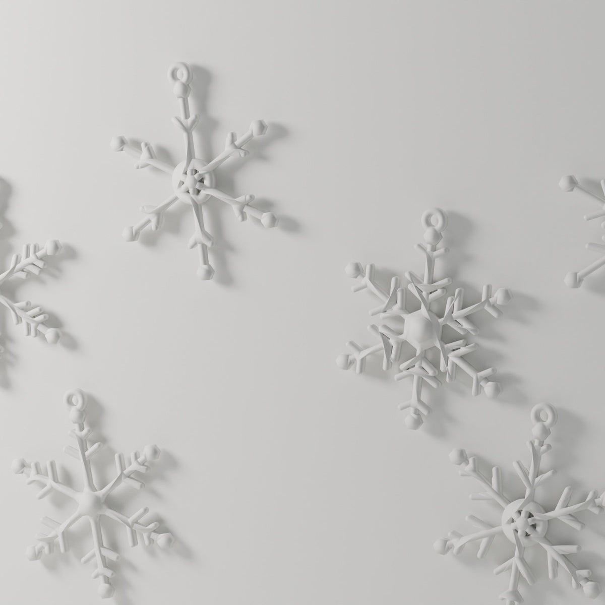 Snowflake Ornament Set of 6 — 3D Printed, Matte White