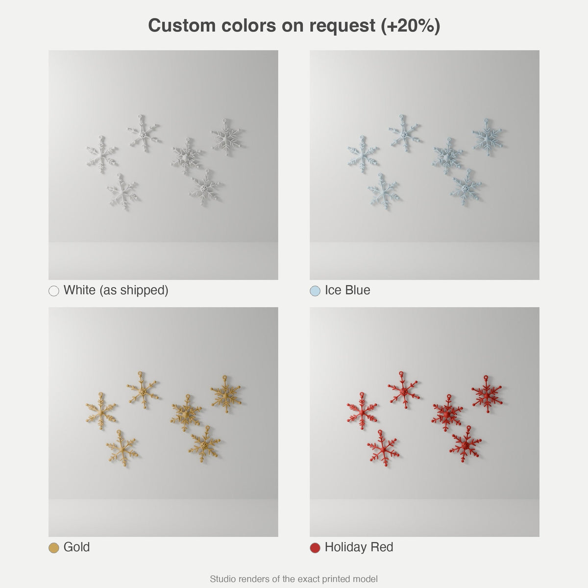 Snowflake Ornament Set of 6 — 3D Printed, Matte White