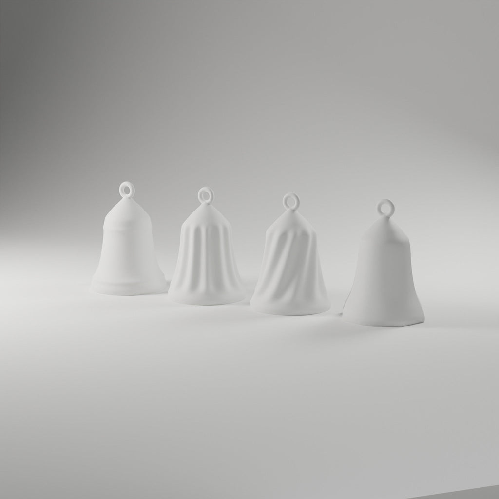 Bell Ornament Set of 4 — 3D Printed, Matte White