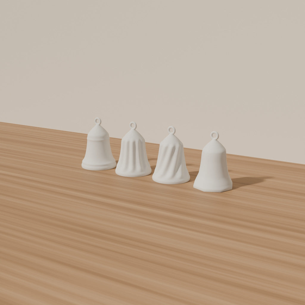 Bell Ornament Set of 4 — 3D Printed, Matte White