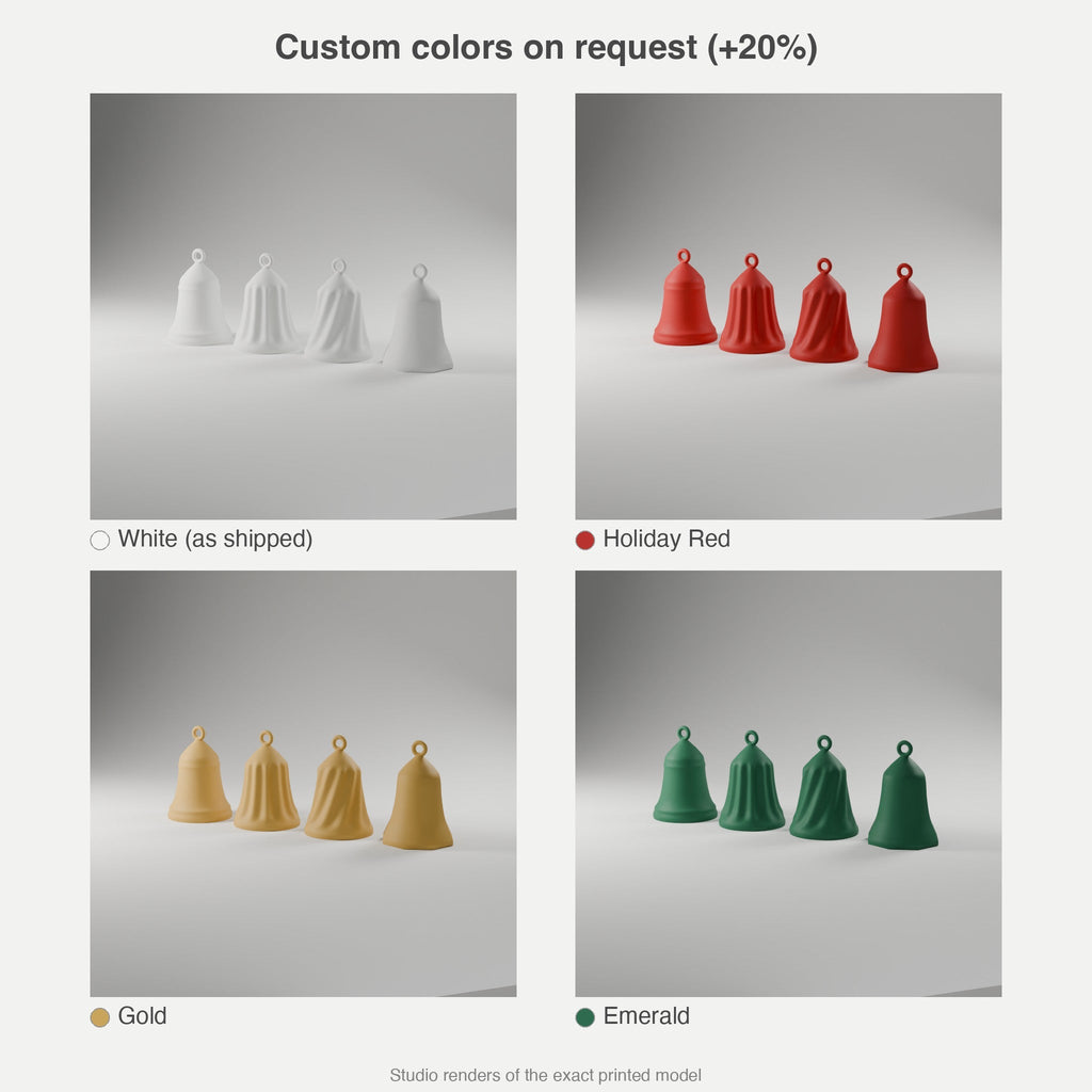 Bell Ornament Set of 4 — 3D Printed, Matte White