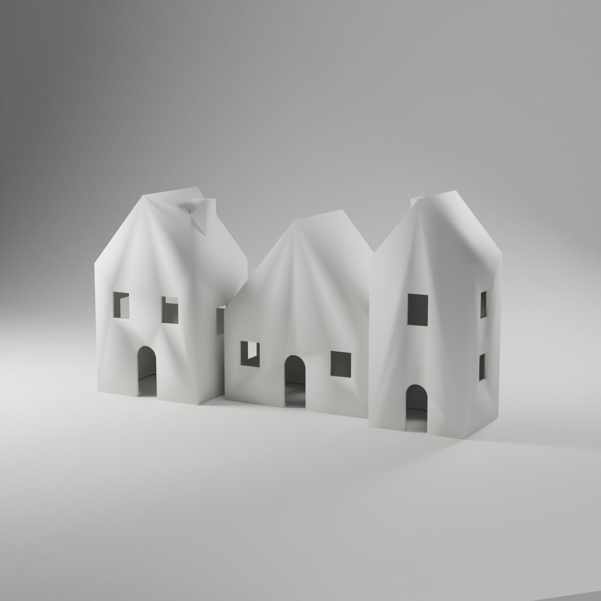 Snow Village LED Houses, Set of 3 — 3D Printed, White