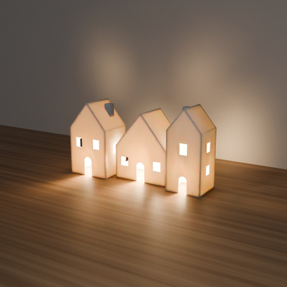 Snow Village LED Houses, Set of 3 — 3D Printed, White