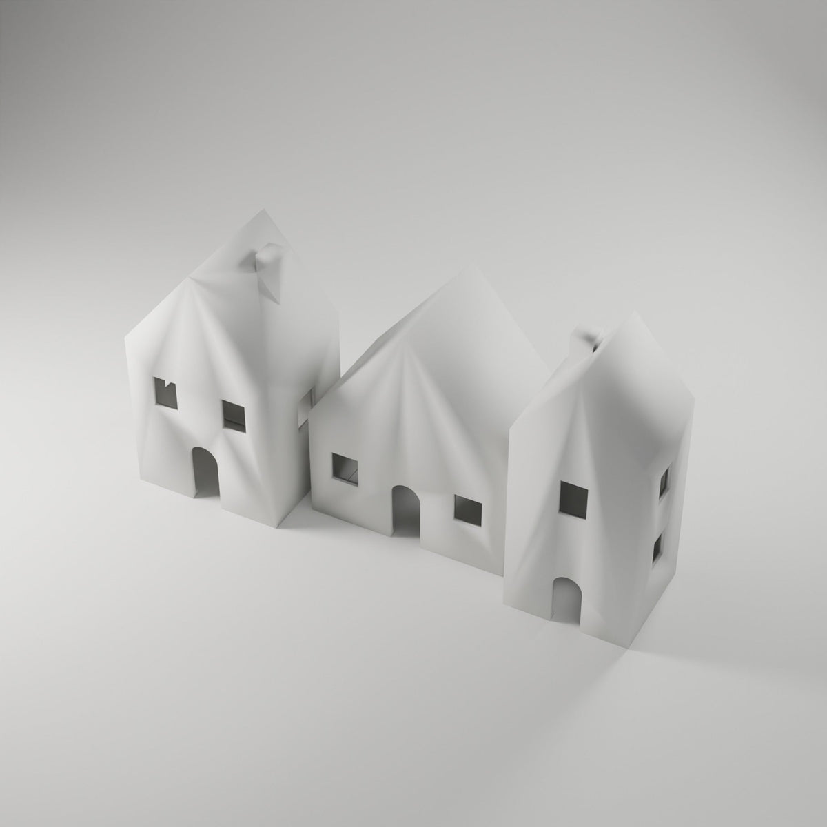 Snow Village LED Houses, Set of 3 — 3D Printed, White
