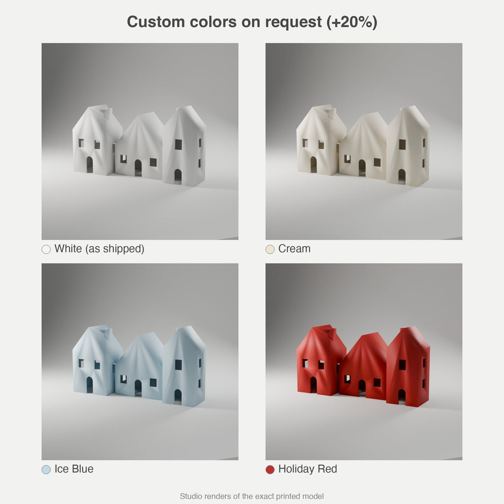 Snow Village LED Houses, Set of 3 — 3D Printed, White