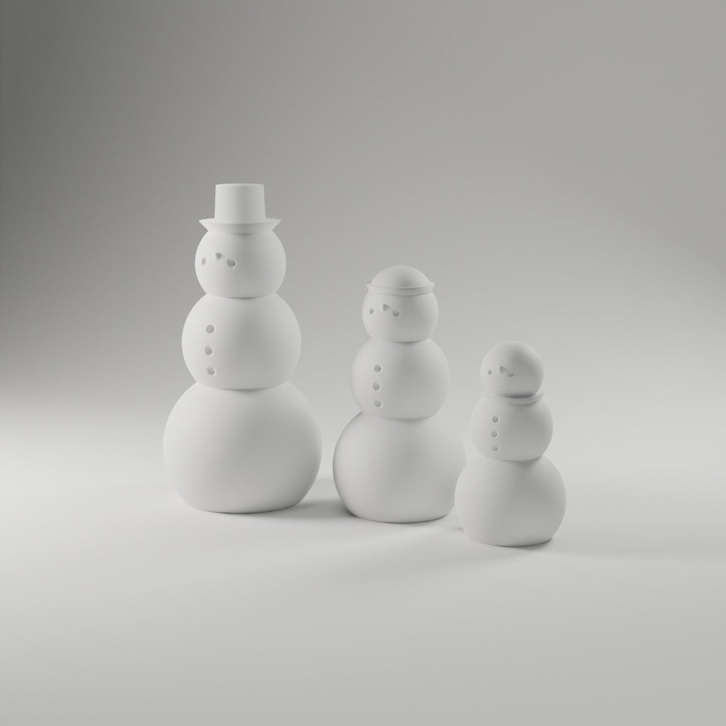 Minimal Snowman Trio — 3D Printed Christmas Decor