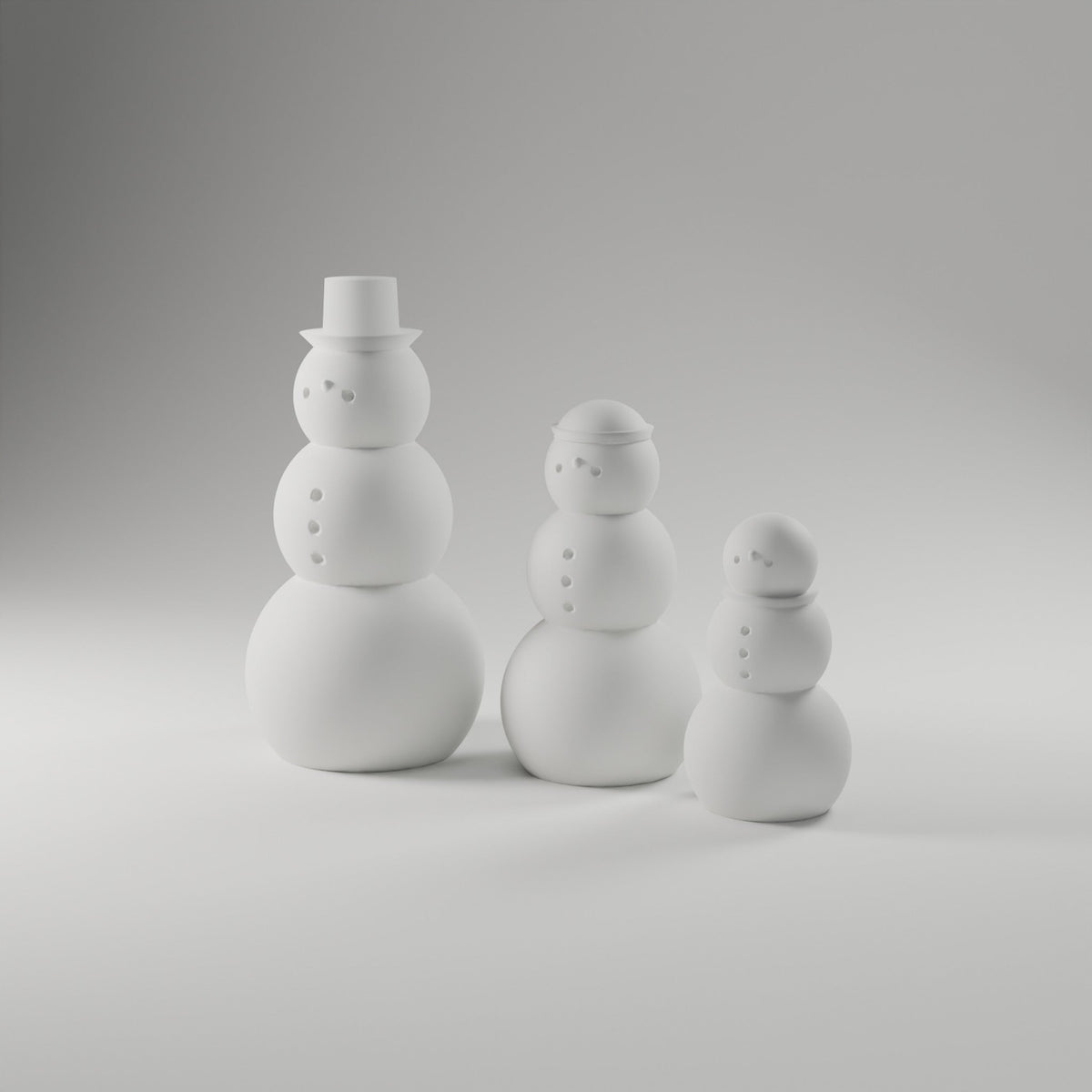 Minimal Snowman Trio — 3D Printed Christmas Decor