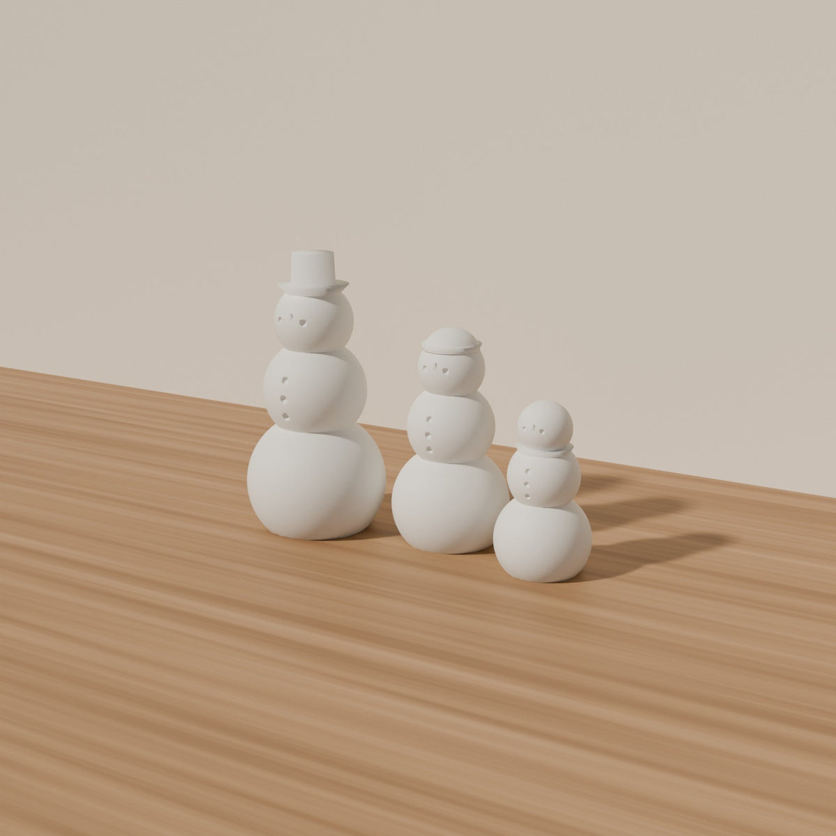 Minimal Snowman Trio — 3D Printed Christmas Decor