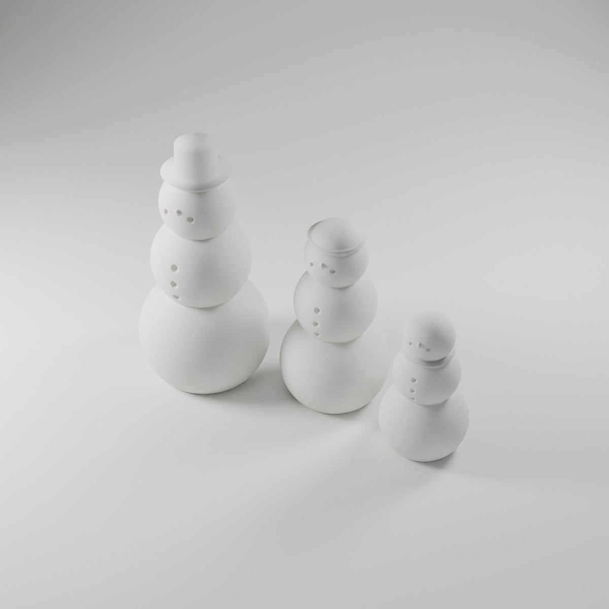 Minimal Snowman Trio — 3D Printed Christmas Decor