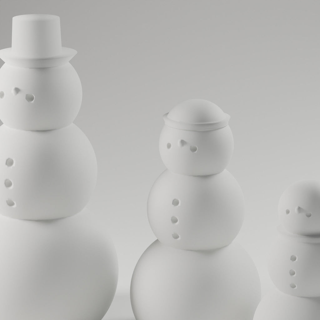Minimal Snowman Trio — 3D Printed Christmas Decor
