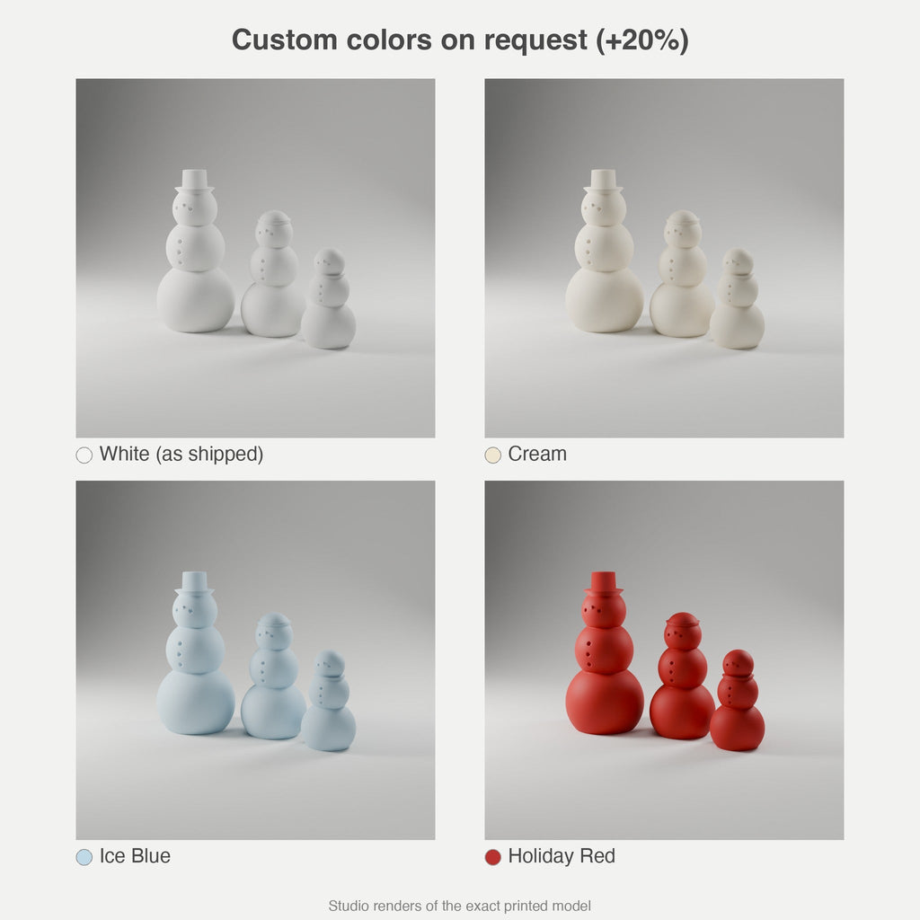 Minimal Snowman Trio — 3D Printed Christmas Decor