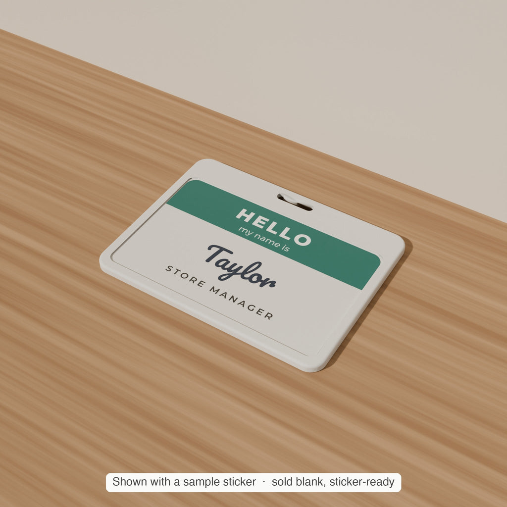 Staff Name Badge Blanks, Bulk 5–50 Pack — Card-Size Sticker
