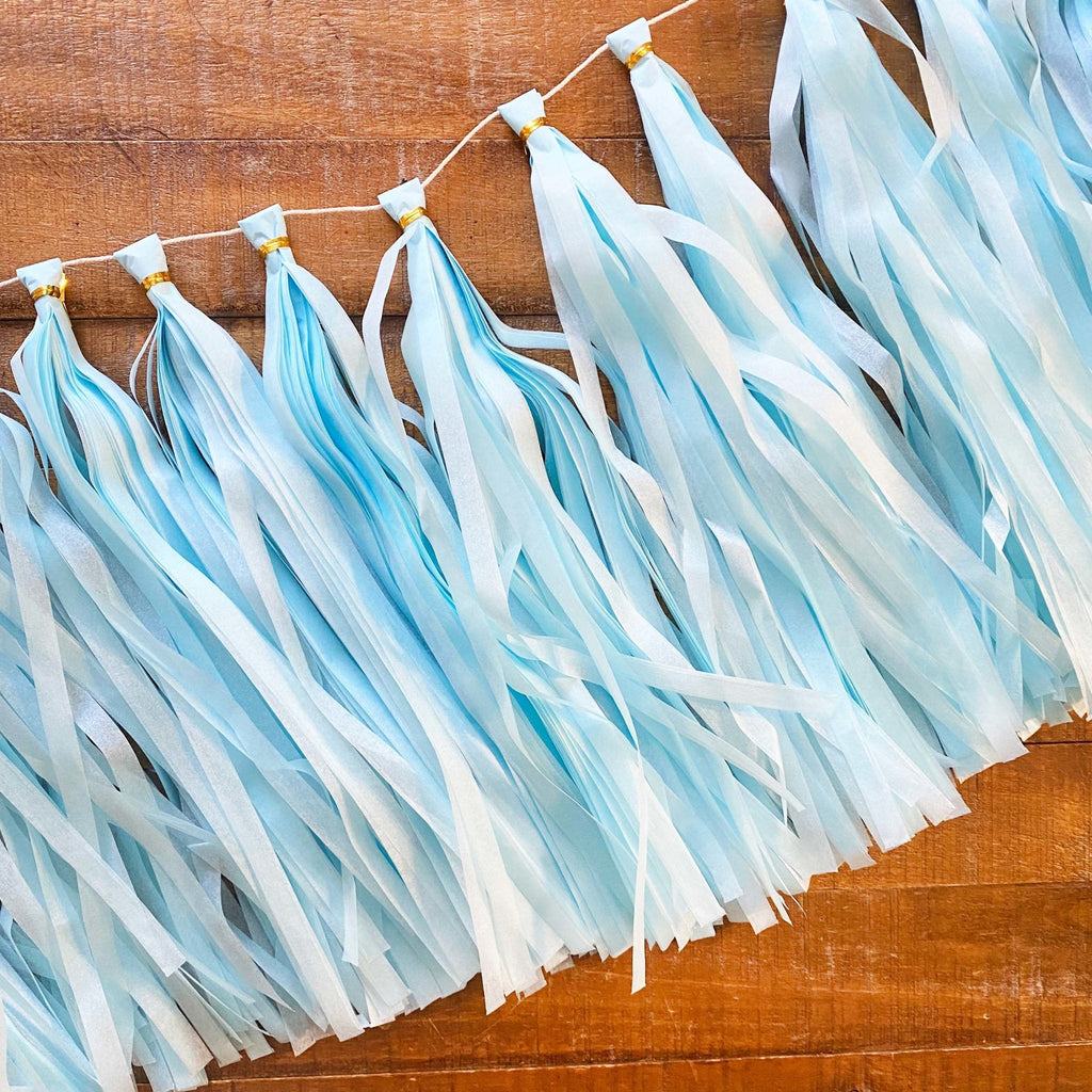DIY Pastel Blue Tassel Tail Kit | Paper Fringe Garland & Balloon Decor