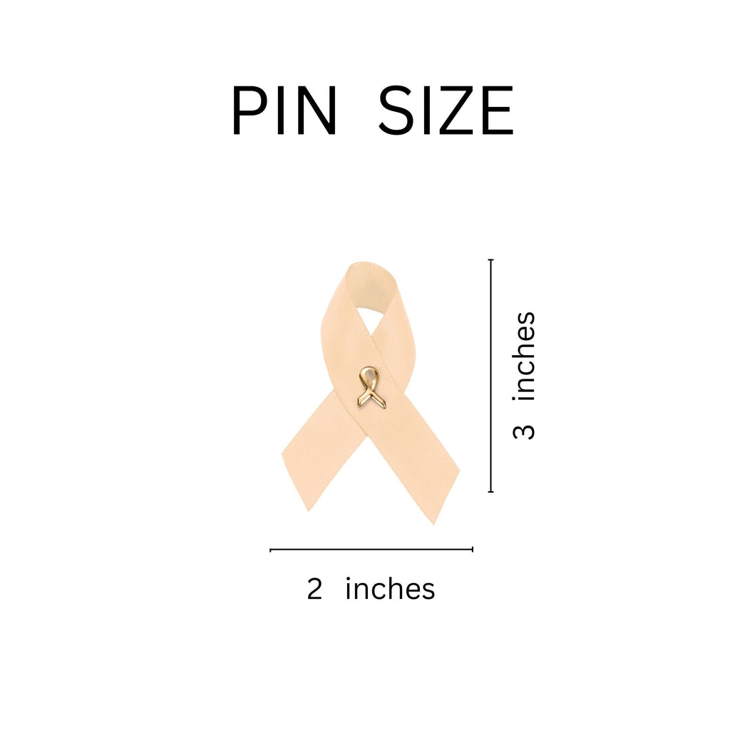 1/25/100/500 Bulk Satin Peach Ribbon Awareness Pins