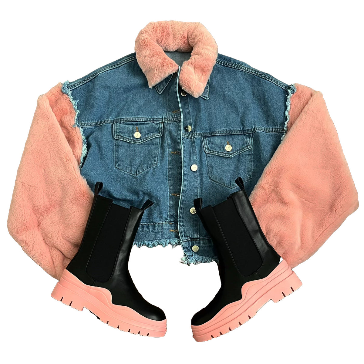 Teddy Bear Fur Denim Jacket