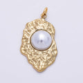 PVD Gold Stainless Steel 30mm White Shell Pearl Hammered Molten Charm | Charms-01437