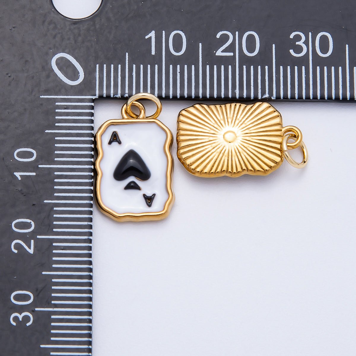 PVD Stainless Steel 17mm Black & White Ace of Spades Charm | Charms-00712