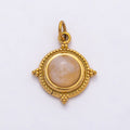 PVD Stainless Steel 18mm Rose Quartz Gemstone Dotted Round Charm | Charms-00806