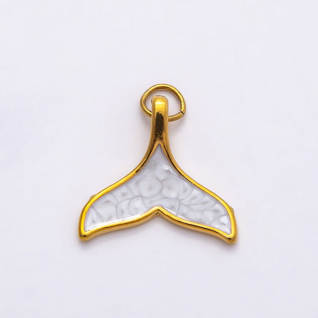 PVD Stainless Steel 18mm Teal, White Glitter Enamel Mermaid Tail Fish Charm | Charms-00775 Charms-00776