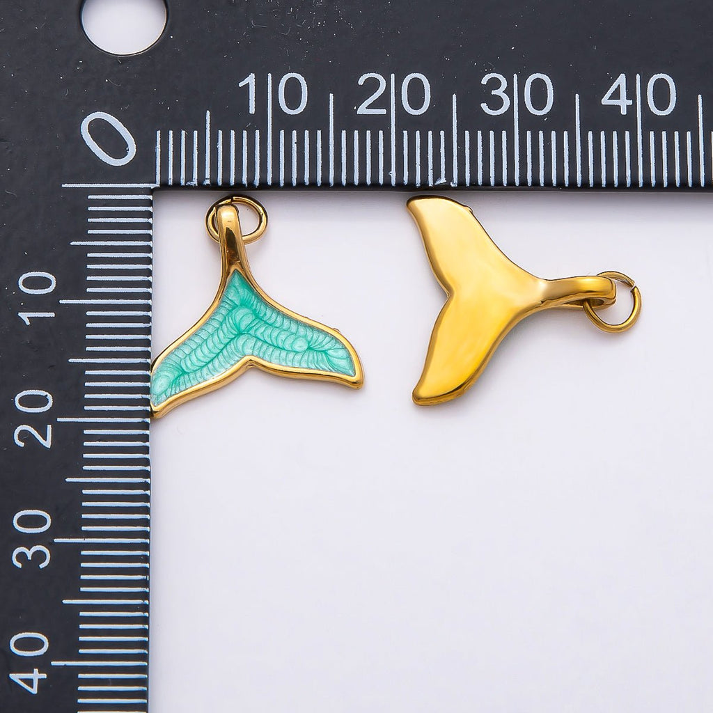 PVD Stainless Steel 18mm Teal, White Glitter Enamel Mermaid Tail Fish Charm | Charms-00775 Charms-00776
