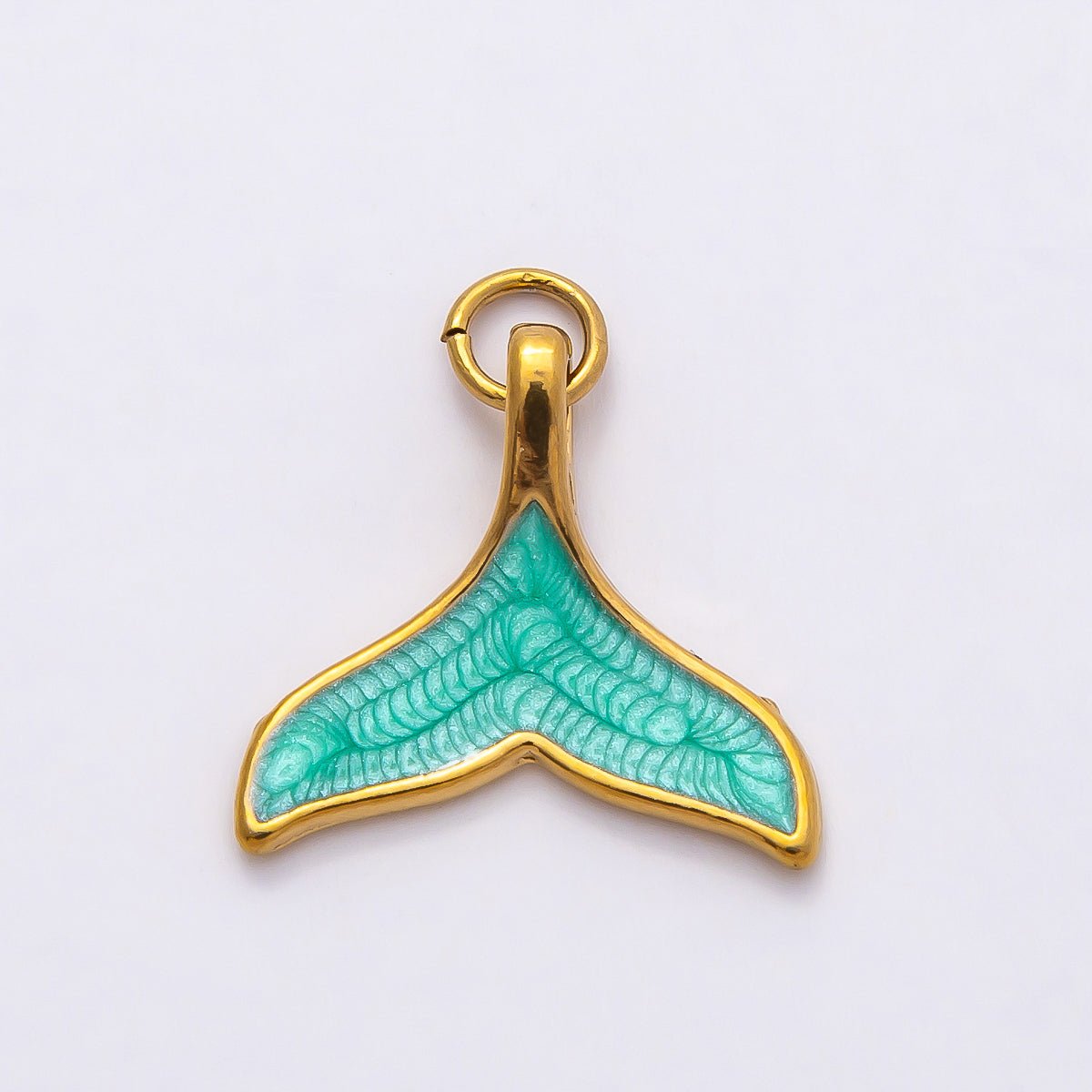 PVD Stainless Steel 18mm Teal, White Glitter Enamel Mermaid Tail Fish Charm | Charms-00775 Charms-00776